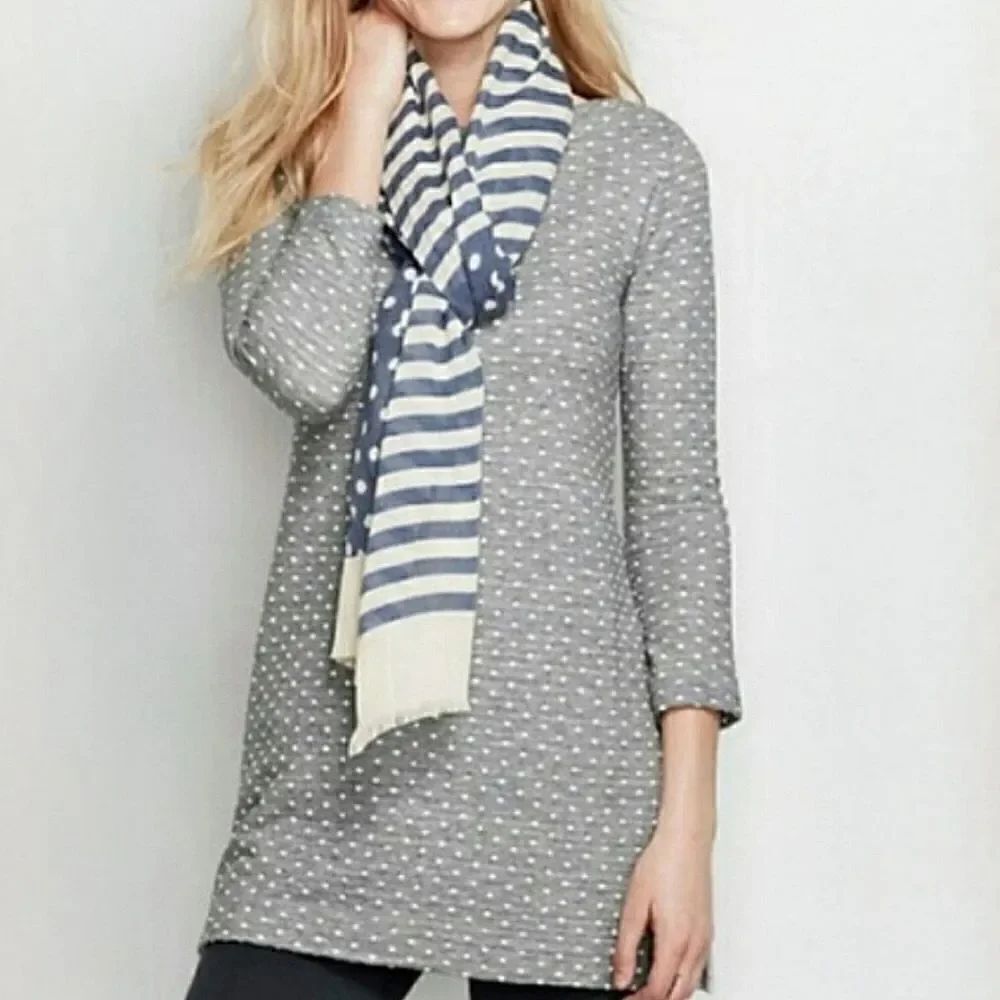 Lands' End Women's Gray Dotted Boatneck Elbow-length Tunic